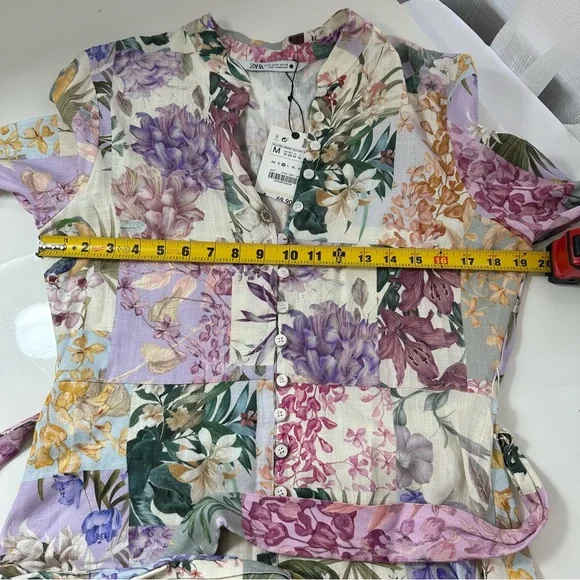 ZARA mini dress BELTED FLORAL button up dress or tunic top simply CHIC BOHO M - Picture 7 of 15